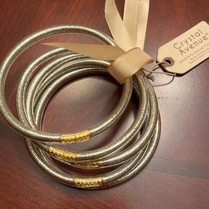 Glitter Flexible Jelly Bangles - Set of 5 -  Trendy Champagne Gold Color